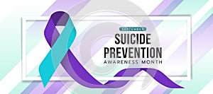 Suicide prevention awareness month text in white frame with suicide awareness prevention ribbon roll around on abstract soft