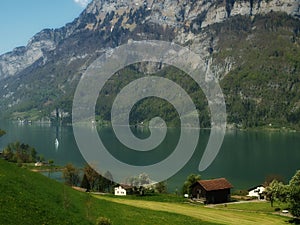 Suiss walensee traditional spring landscape