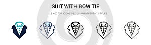 Suit with bow tie icon in filled, thin line, outline and stroke style. Vector illustration of two colored and black suit with bow