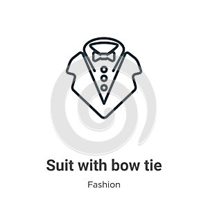 Suit with bow tie outline vector icon. Thin line black suit with bow tie icon, flat vector simple element illustration from