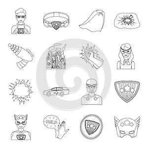 Suit, sign, superman, and other web icon in outline style. Lifeguard, protector, superpower icons in set collection.