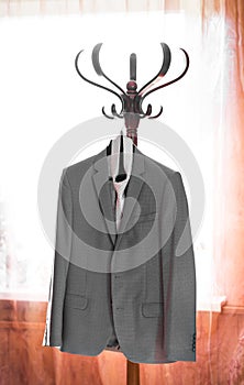 Suit and tie on hanger