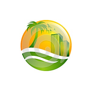 It is suitable design logo property, real estate, villa, architecture, beach, building, business, concept