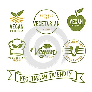 Suitable for vegetarian. Vegan related labels set. Vector vintage illustration. photo