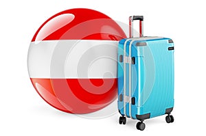 Suitcase with Austrian flag. Austria travel concept, 3D rendering