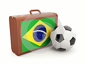 Suitcase with Brasil flag and soccer ball