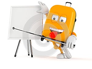 Suitcase character with blank whiteboard