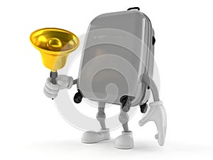 Suitcase character ringing a handbell