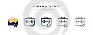 Suitcase with check icon in different style vector illustration. two colored and black suitcase with check vector icons designed