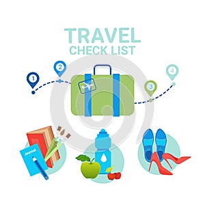 Suitcase With Clothes Icons Travel Packing Check List Concept