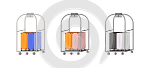 Suitcase delivery flat color vector object set