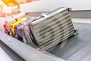 Suitcase or luggage with conveyor belt in the airport