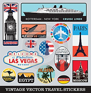Suitcase stickers vector set