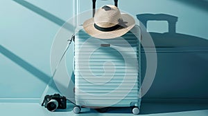 The suitcase with straw hat.AI generated image