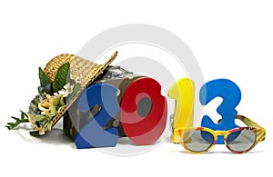 Suitcase summerhat and glasses