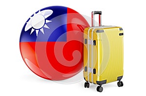 Suitcase with Taiwanese flag. Taiwan travel concept, 3D rendering