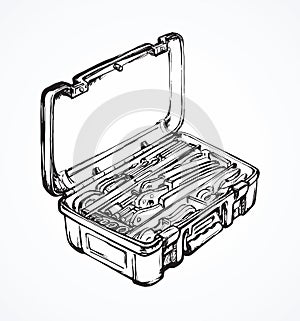 Suitcase with tools. Vector drawing