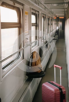 Suitcase in the train, Travel with luggage