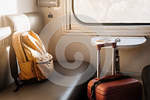 Suitcase in the train, Travel with luggage