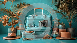 suitcase with travel accessories close up