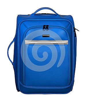 Suitcase for travel. Blue color with silver accents.