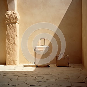 suitcase travel concept background, providing ample space for text to convey your travel-related messages.