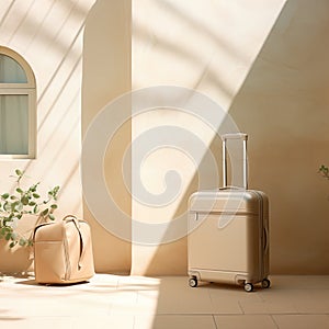 suitcase travel concept background, providing ample space for text to convey your travel-related messages.