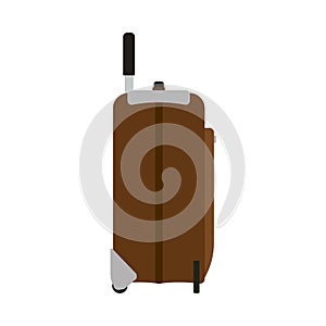 Suitcase travel side view vector icon. Baggage vacation bag isolated white. Journey handle brown trolley valise