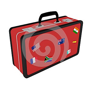 Suitcase With Travel Stickers isolated on white