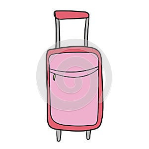 Suitcase for traveling on wheels. In a cartoon style. On white background