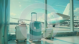 The Suitcases in Airport Terminal.AI generated image