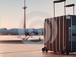 Suitcases at the airport. Travel. AI Generated