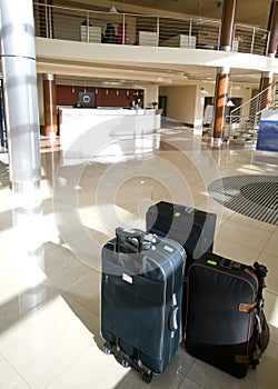 Suitcases in hotel lobby