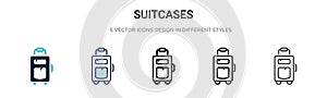 Suitcases icon in filled, thin line, outline and stroke style. Vector illustration of two colored and black suitcases vector icons