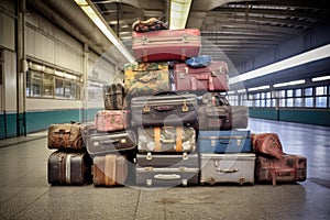 suitcases stacked near the baggage claim area