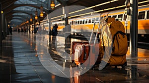 suitcases stand at the station