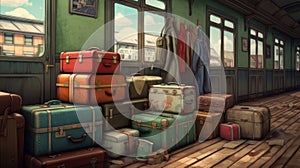 suitcases stand at the station