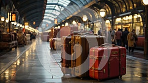 suitcases stand at the station
