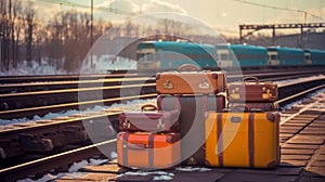 suitcases stand at the station