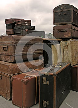 Suitcases waiting for shipment in Amsterdam harbor