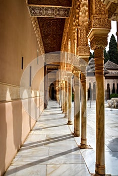 Suite of columns inside the Palacio de los Leones, Alhambra Spain photo