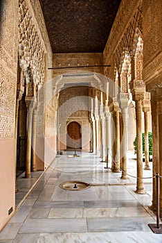 Suite of columns inside the Palacio de los Leones, Alhambra Spain