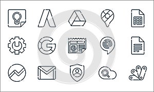 Suite line icons. linear set. quality vector line set such as app, work, cloud, gmail, admin, maps, adwords