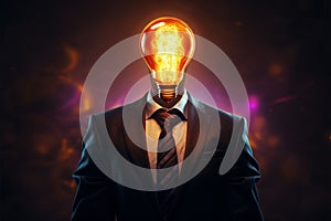 Suited lightbulb shines amid a fiery background, symbolizing entrepreneurial spirit