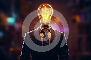 Suited lightbulb shines amid a fiery background, symbolizing entrepreneurial spirit