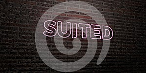 SUITED -Realistic Neon Sign on Brick Wall background - 3D rendered royalty free stock image