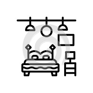 Black line icon for Suites, room set and bedroom photo