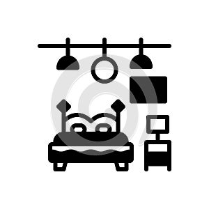 Black solid icon for Suites, set and bedroom photo