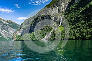 Suitor Waterfall over Geirangerfjord in the summer, Sunnmore More og Romsdal in Norway