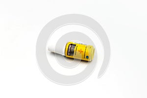 5 ml Betadine bottle isolated on white background. Betadine is used on the skin to treat or prevent skin infection in minor cuts,